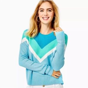 Lilly Pulitzer Rivka Chevron Knit Sweater Size S Blue Crewneck Jumper Coastal